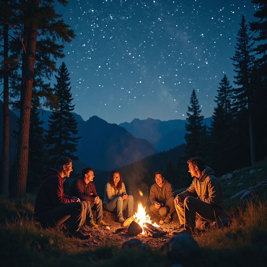 Campfire storytelling wilderness camp